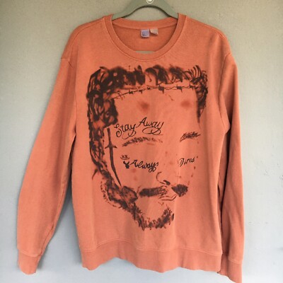 Post Malone Crewneck Large Burnt Orange Stay Away Face Graphic Sweatshirt Street