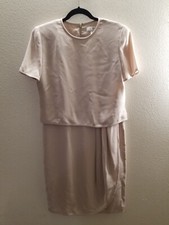 VTG Shomi Women's Sz 10 Dress Midi Formal Mother Of Bride Beige