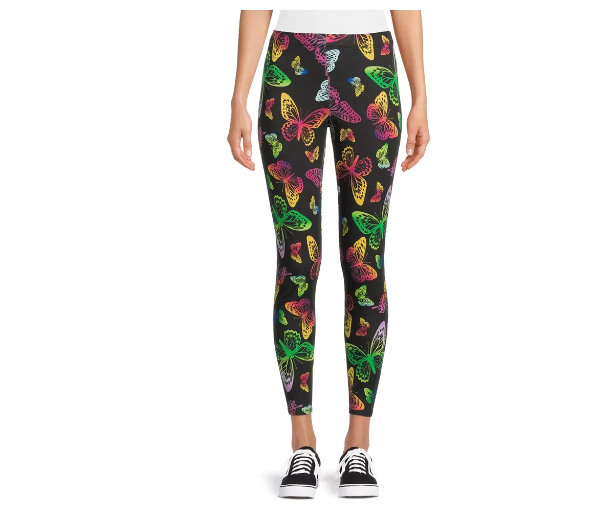 No Boundaries Juniors' Ankle Leggings - Black with Butterflies, Small (3-5)