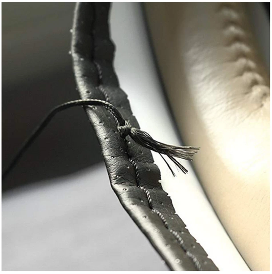 DIY Car Stitch Steering Wheel Cover Needle Thread Anti-slip Black PU Leather — 第 3/4 张图片