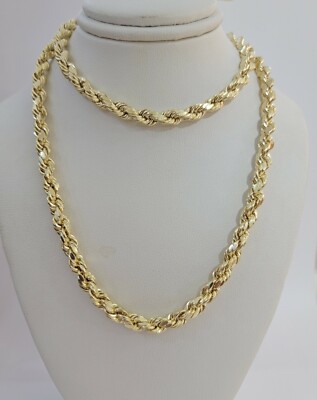 Real 10K Yellow Gold Rope Chain Mens Necklace 6mm Diamond Cut 18-30in Mens 10kt