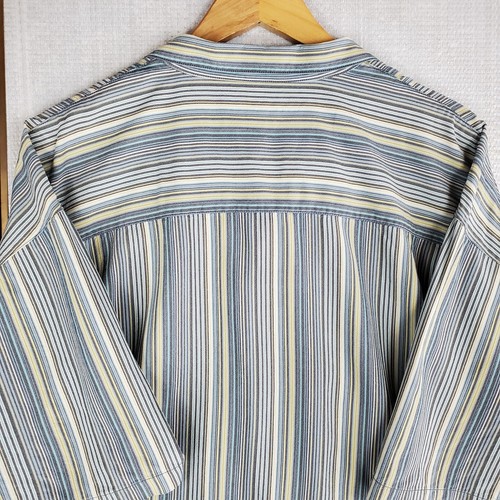 TOMMY BAHAMA Size 2XL Mens 100% Silk Vert Blue Yellow Pastel Striped Camp Shirt - Picture 6 of 16