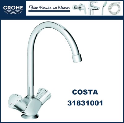 GROHE Spültisch Armatur COSTA 1/2'' chrom mit 2 flexiblen Anschlussschläuchen