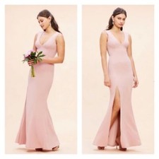 NWOT Dress The Population Sandra Deep V neck Slit Blush Gown sz XS