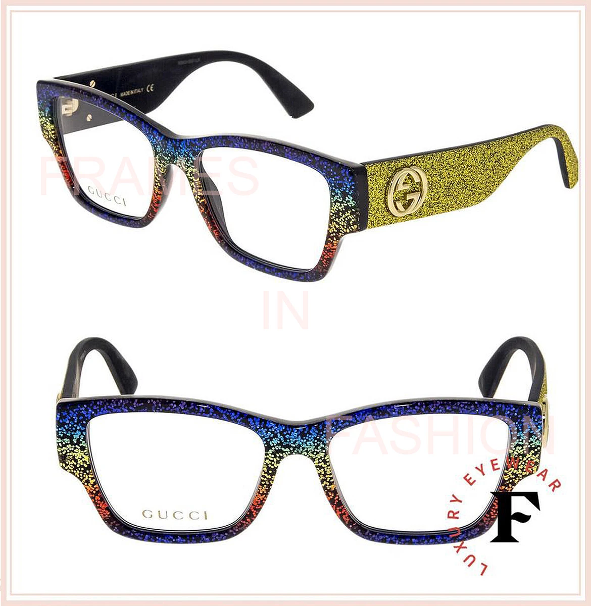 Gucci - Acetate Square Sunglasses with Glitter - Rainbow Glitter