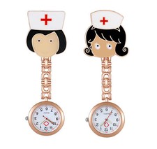 Womens Cartoon Clip-on Lapel Hanging Quartz Brooch Nurse Doctor Pocket Watch
