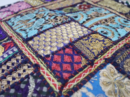 Blue Patchwork Pillows Cover Embroidery Handmade Cotton Large Cushion Covers - Picture 3 of 5