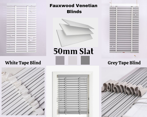 Faux wood Wood Wooden Window Venetian Blind 50mm Slats Easy Fit Trimmable Blinds
