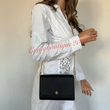 NWT Tory Burch 136093 Emerson Chain Wallet Saffiano Leather Black Bag Messenger