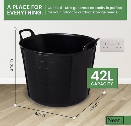 PACK OF 2 42L BLACK FLEXI TUB STORAGE TRUG GARDEN HORSE BUCKET - 第 2/7 張圖片