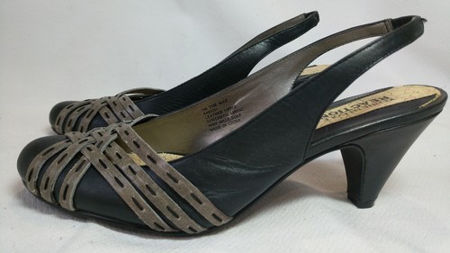 Kenneth Cole Reaction Black Gray Shoes Heels Sling Back Size 7M Leather The Max - Picture 4 of 9