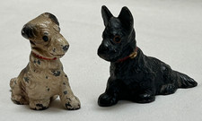 Estatuillas miniatura de hierro fundido Hubley Fox Terrier y Scottie perro