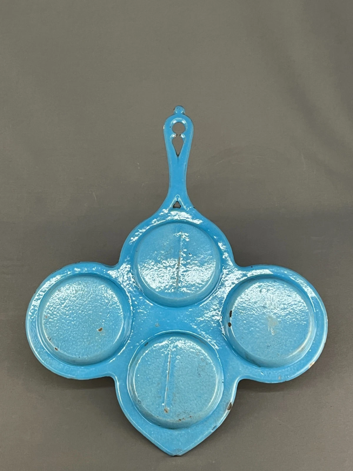 Rare Antique Pilsen Cast Iron Blue Enamel Egg Poacher Aebleskiver 18*70 #4