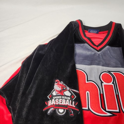 Y2K Vintage Spell Out "phila" Baseball Streetwear Velour Jersey Sweater Size XL. - Picture 9 of 22