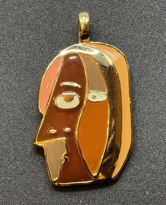 Vintage Eisenberg Abstract Face Enameled Pendant, Signed