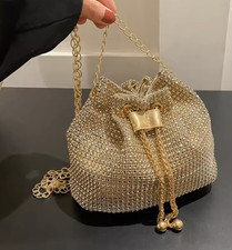 Gold Rhinestone Evening Clutch Purse Chain Shoulder Bag Wedding Party Prom Gift