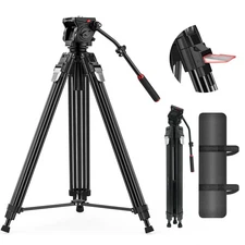 74.8in/190cm Video Tripod with Fluid Head 360°One-Step Max HeightAluminum