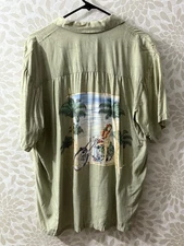 Vintage Paradise Found Men’s L Pinup Woman Motorcycle Hawaiian Button Up Shirt