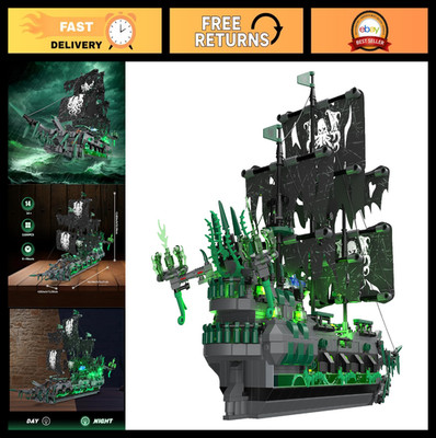 Pirate Ship Model Kit with LED Light - Ghost Ship Building Set, 1100 Pieces, Eas
