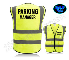 Parking Manager Reflective Hi-Vis Safety Vest ANSI Class 2 Strips Pockets Zipper