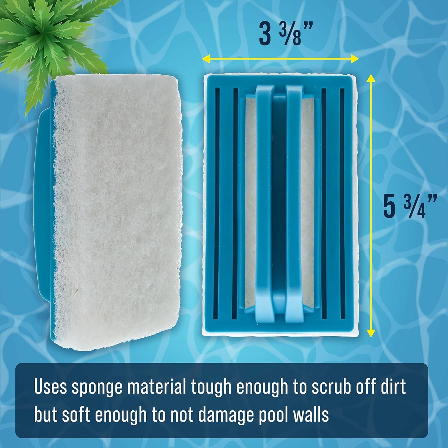 Hand-Held Pool Scrub Brush, 2 Pack - Scrubbing Scouring Sponge Pad - Clean Pool 