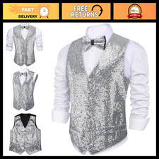 Shiny Sequin Vest Bowtie Set for Men - 70s Disco Prom Party Outfit