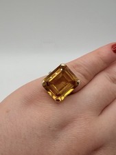 Vintage 9ct Gold Ring Size N UK  Emerald Cut Citrine Stone Full UK Hallmark