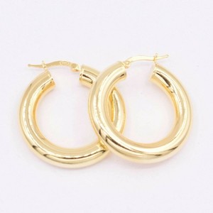 Authentic 6x30mm Plain Shiny Polished Hoop Earrings 14K Yellow Gold-Plated Silver 925