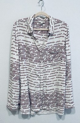 Beach Lunch Lounge Top Womens 2X White Alana Red String Hearts Button Up Holiday