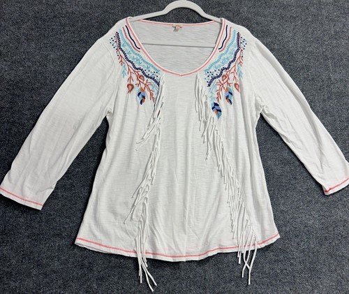 Reba Damen Top XL weiß bestickt Blumen Western Fransen Country USA Musik
