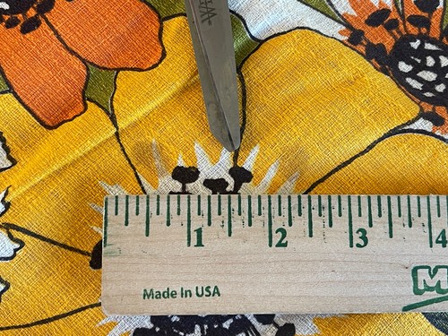 38”L x 43”W VTG 1970s Linen Fabric Flower Power Green Orange Yellow Brown Groovy - Picture 23 of 23