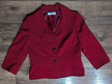 Tahari Women's Red Classic Business Casual Cropped Blazer Accent Buttons Size 12