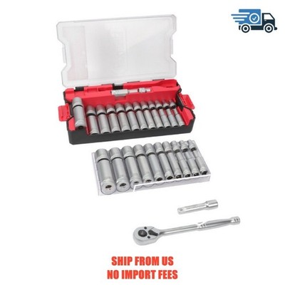 Hyper Tough 1/4-Inch Drive Ratchet and Socket Set, SAE and Metric, 50 Pieces