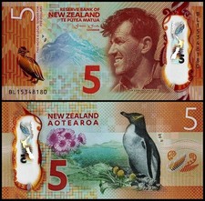 New Zealand 5 Dollars, 2015, P-191, UNC, Polymer