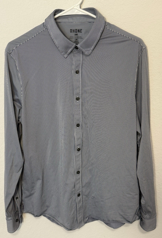 Rhone SLIM Fit Shirt Men Large Black Grey Striped Long Sleeve Oxford Button Down