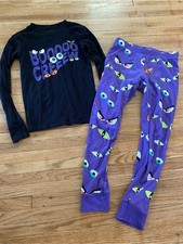 Old Navy 10 Unisex Kids Black  Purple 'Boo Crew' Halloween Pajama Set