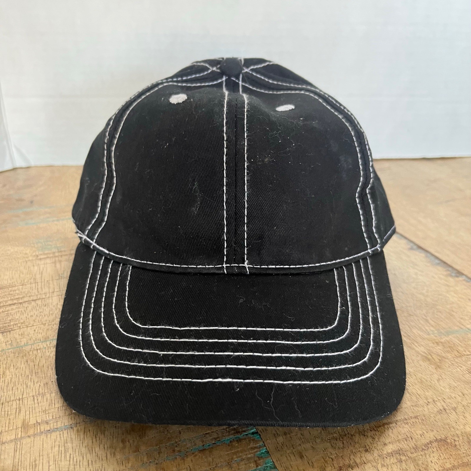 Solid Black Hat White Stiching Adjustable Adult S… - image 1