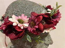 Halo Floral Crown with Ribbon Faux Flowers Headband Wreath Wedding Festivals