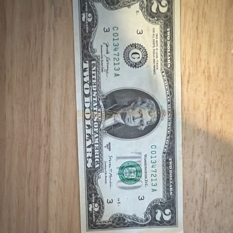 1976 $2 US Federal Reserve Banknote C01347213A Green Seal