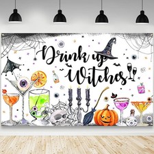 Halloween Drink Up Witches Decorations Backdrop Banner 6x3.6ft