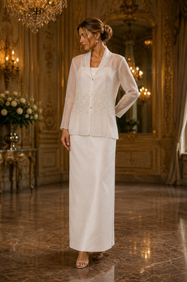 @NITE COLLECTION USA WEDDING GOWN DRESS WHITE 10 JACKET CRYSTALS SHEATH COLUMN
