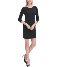 Calvin Klein Womens Button Shoulder Mini Dress, black, L
