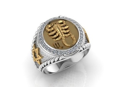 Men s Scorpion Signet Ring Gold Silver Tone Iced Out Zodiac Statement Ring