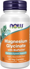 NOW Foods Supplements, Magnesium Glycinate with BioPerine, 60 Veg Capsules