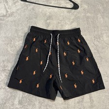 Polo Ralph Lauren Bathing Suit Youth Large Black Orange Unlined Small Pony Swim