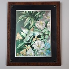 Placa de impresión artística floral de colibrí Scafa-Tornabene 1997 12x10 decoración de pared brillante