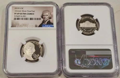 2019-S 5C JEFFERSON Nickel - Silver Proof Set NGC PF69 ULTRA CAM- Portrait Label