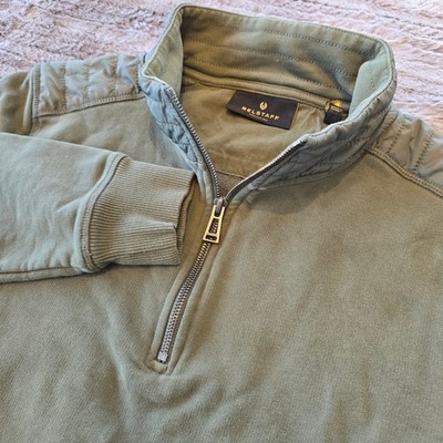 Belstaff Mens Quarter Zip Sweatshirt Olive Green Quilted Patch 71130610 L