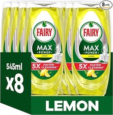 Fairy MaxPower Washing Up Liquid Lemon 8 x 545 ML, Easy & Effortless Cleaning 5.91 per litre