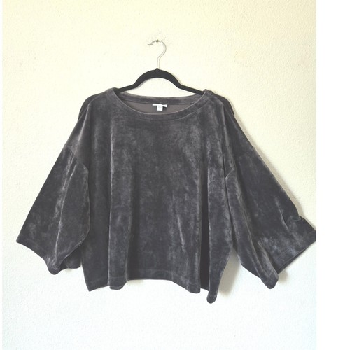 J Jill Womens Velour Boxy Pullover Top Grey Kimono Sleeve M Petite LAGENLOOK - Afbeelding 5 van 8